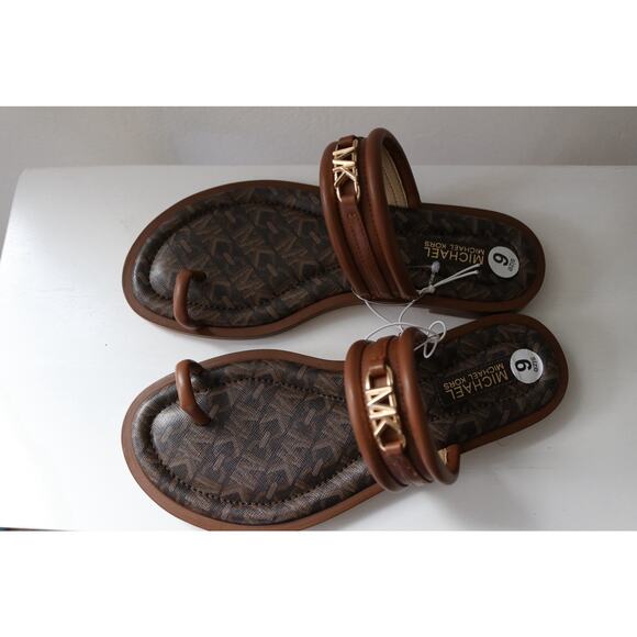 Michael Kors Veronica Flat Thong Sandals Double Strap MK Logo Brown Size 6 - Picture 5 of 9